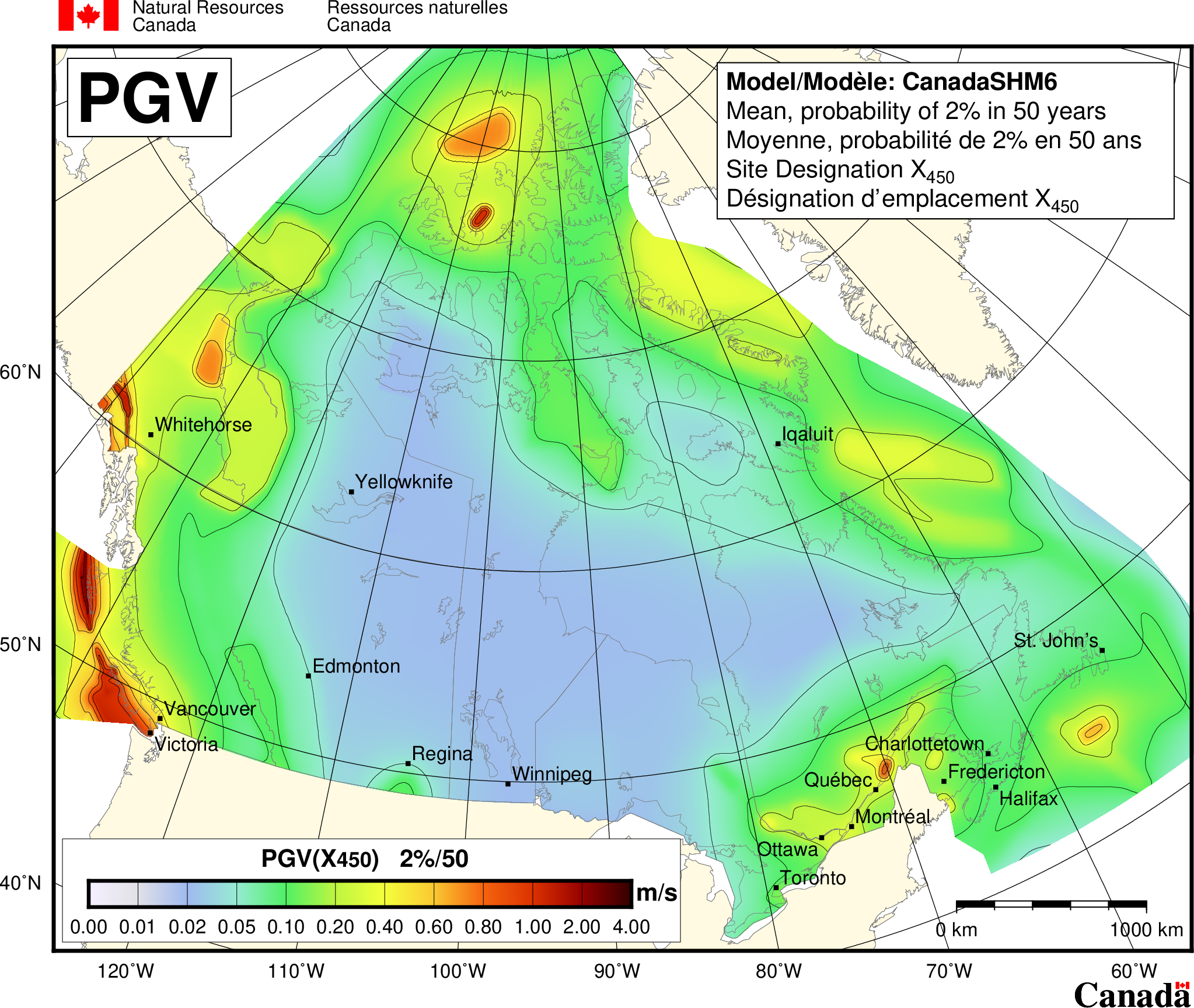 2020 NBCC seismic hazard map - PGV