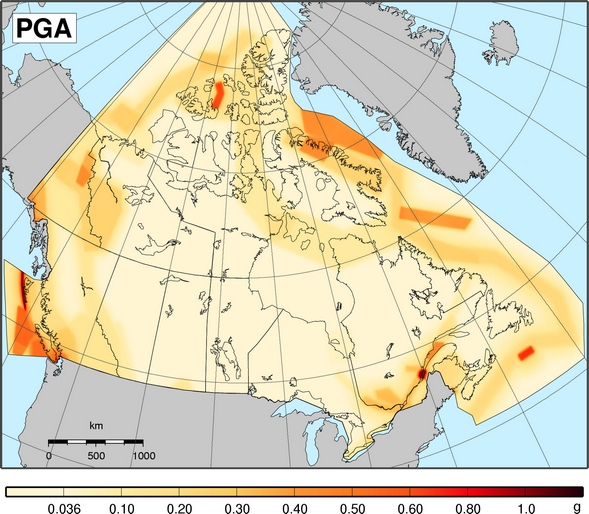 2010 NBCC seismic hazard map - PGA